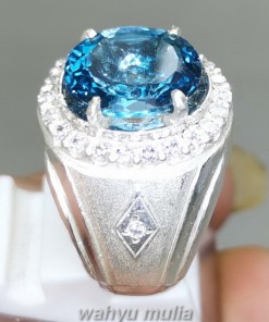 foto gambar Batu Natural London Blue Topaz Bersertifikat Ring Perak_4