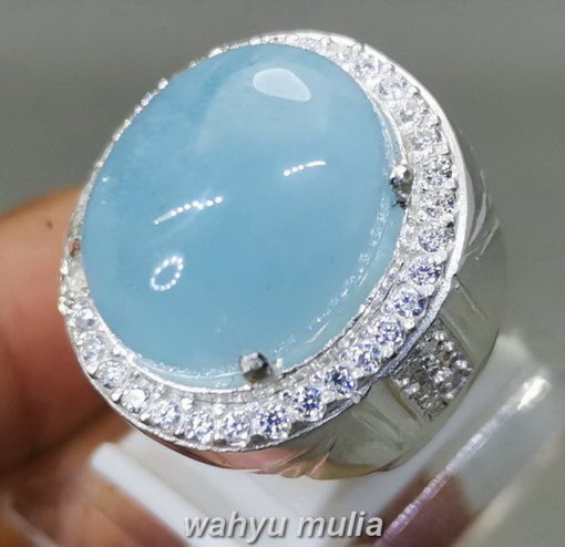 Batu Cincin Aquamarine Kecubung Biru Laut Original Ring Perak_1