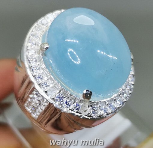 Batu Cincin Aquamarine Kecubung Biru Laut Original Ring Perak_2