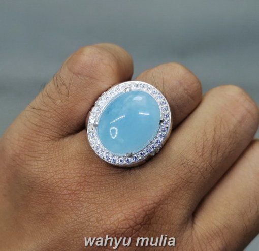 Batu Cincin Aquamarine Kecubung Biru Laut Original Ring Perak_4