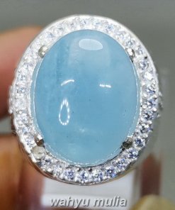 Batu Cincin Aquamarine Kecubung Biru Laut Original Ring Perak_6
