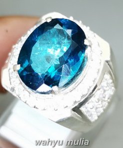 Batu cincin Blue Topaz London Bagus Ring Perak_1