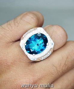 Batu cincin Blue Topaz London Bagus Ring Perak_4