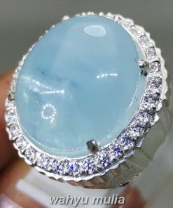 Cincin Batu Kecubung Biru Laut Aquamarine Asli Ring Perak_1