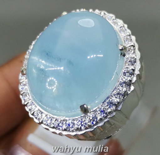 Cincin Batu Kecubung Biru Laut Aquamarine Asli Ring Perak_1