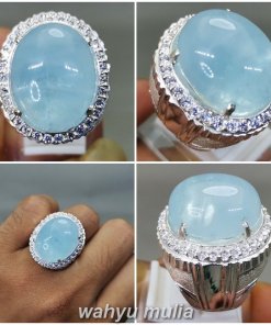 Cincin Batu Kecubung Biru Laut Aquamarine Asli Ring Perak_5