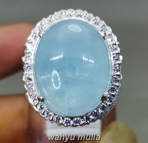 Cincin Batu Kecubung Biru Laut Aquamarine Asli Ring Perak_6