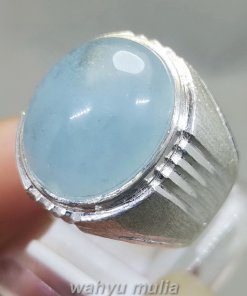 Batu Aquamarine Ring Perak Kecubung Biru Laut Asli_1
