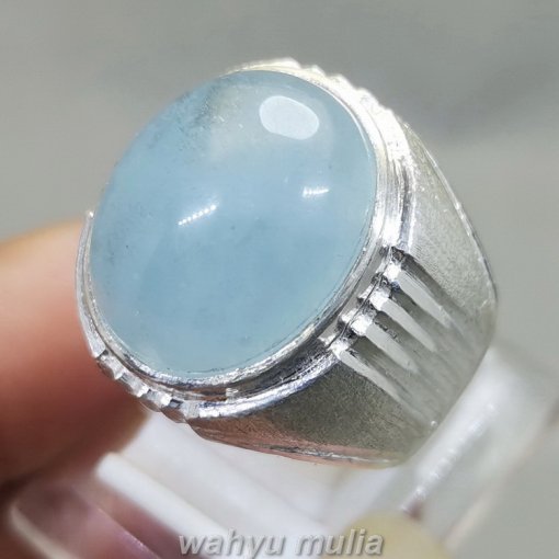 Batu Aquamarine Ring Perak Kecubung Biru Laut Asli_1