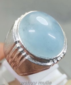 Batu Aquamarine Ring Perak Kecubung Biru Laut Asli_2
