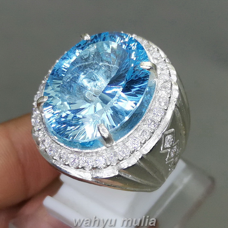  Batu  Permata  Natural Blue Topas Swiss Asli  Ring Perak Kode 