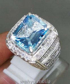 Cincin batu Permata Blue Topaz Swiss Octagon Ring Perak_1