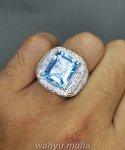 Cincin batu Permata Blue Topaz Swiss Octagon Ring Perak_4